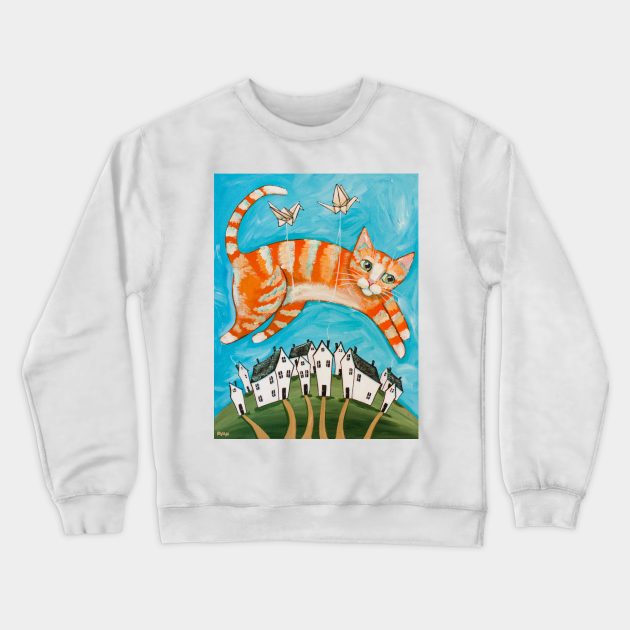 Ginger Kitty, Paper Planes Crewneck Sweatshirt by KilkennyCat Art